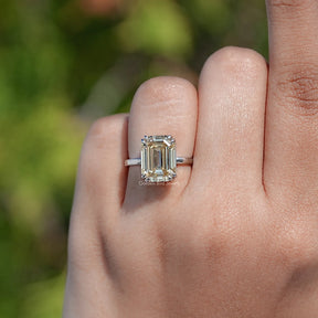 Old Mine Emerald Moissanite Solitaire Ring