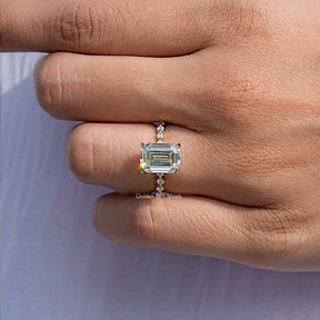 Moissanite Old Mine Emerald Accent Stone Ring