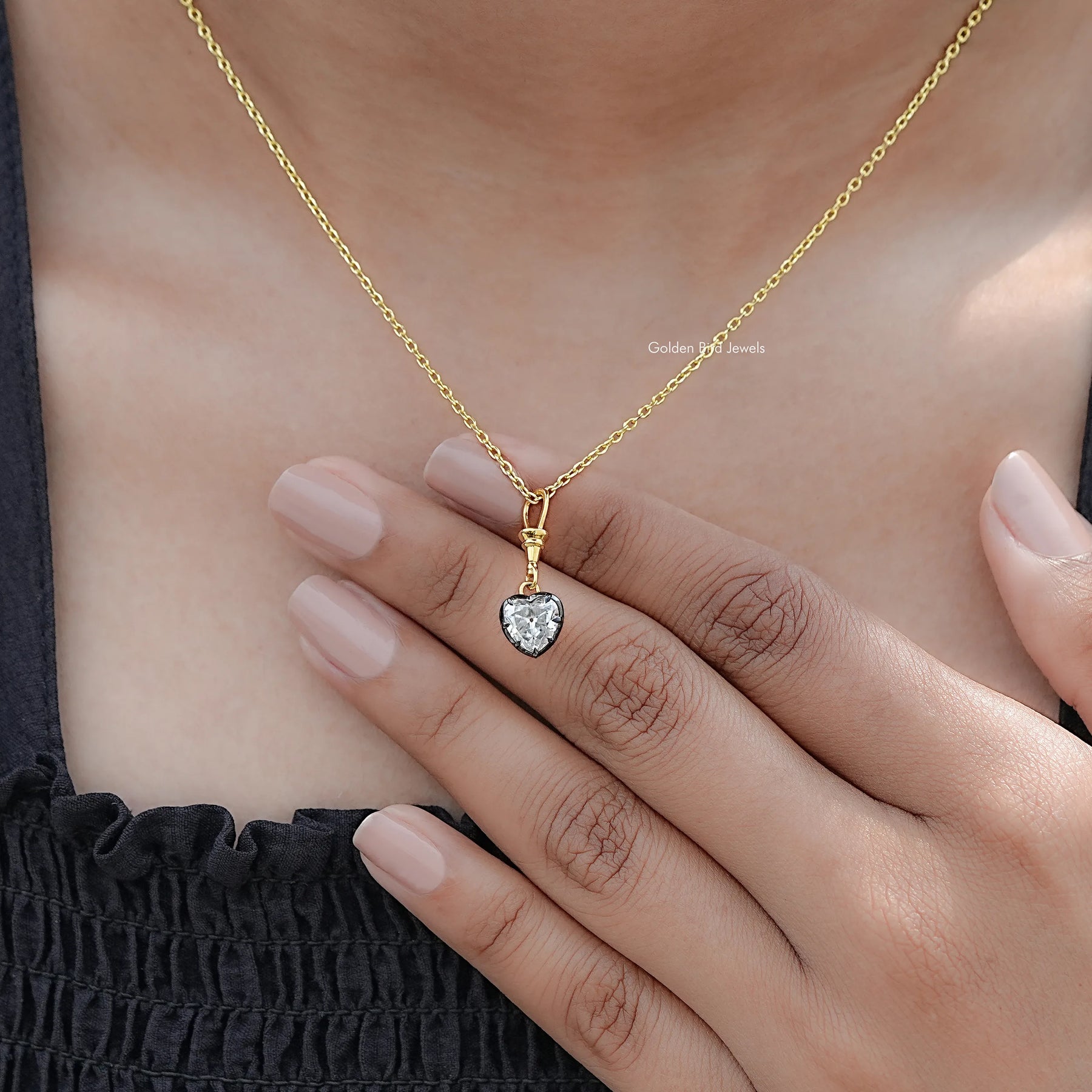 Side View Of Old Mine Heart Shaped solitaire pendant