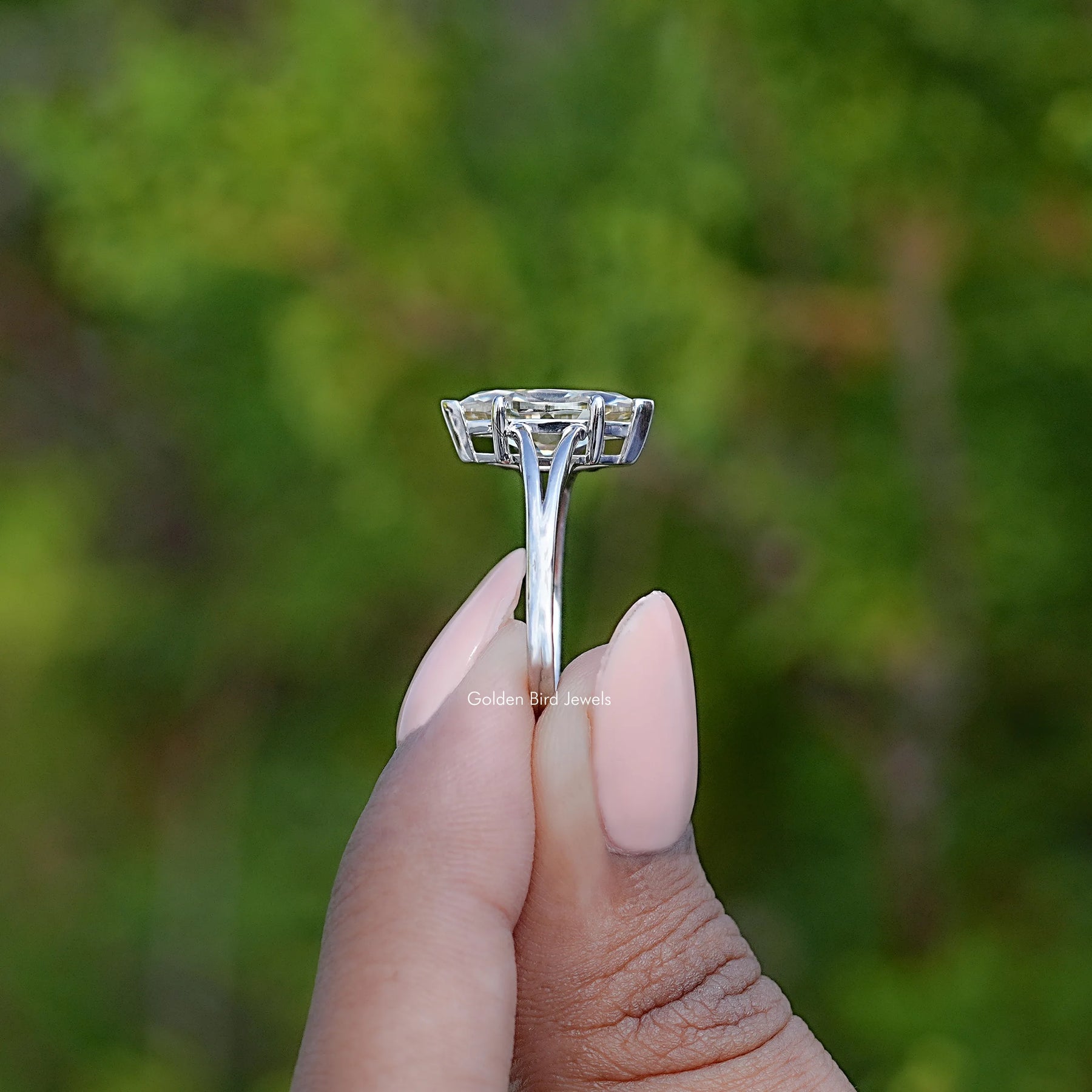 Old Mine Marquise Shaped Moissanite Solitaire Ring