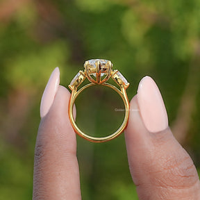 Old Mine Moval And Pear Moissanite Three Stone Ring