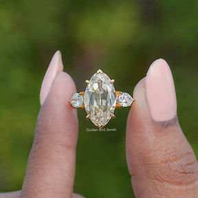 Old Mine Moval And Pear Moissanite Three Stone Ring