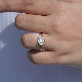 East West Old Mine Moval Cut Moissanite Solitaire Ring