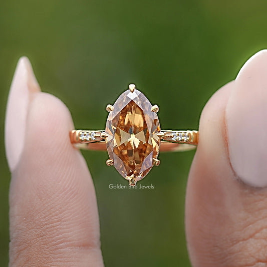Old Mine Moval Moissanite Accent Stone Ring