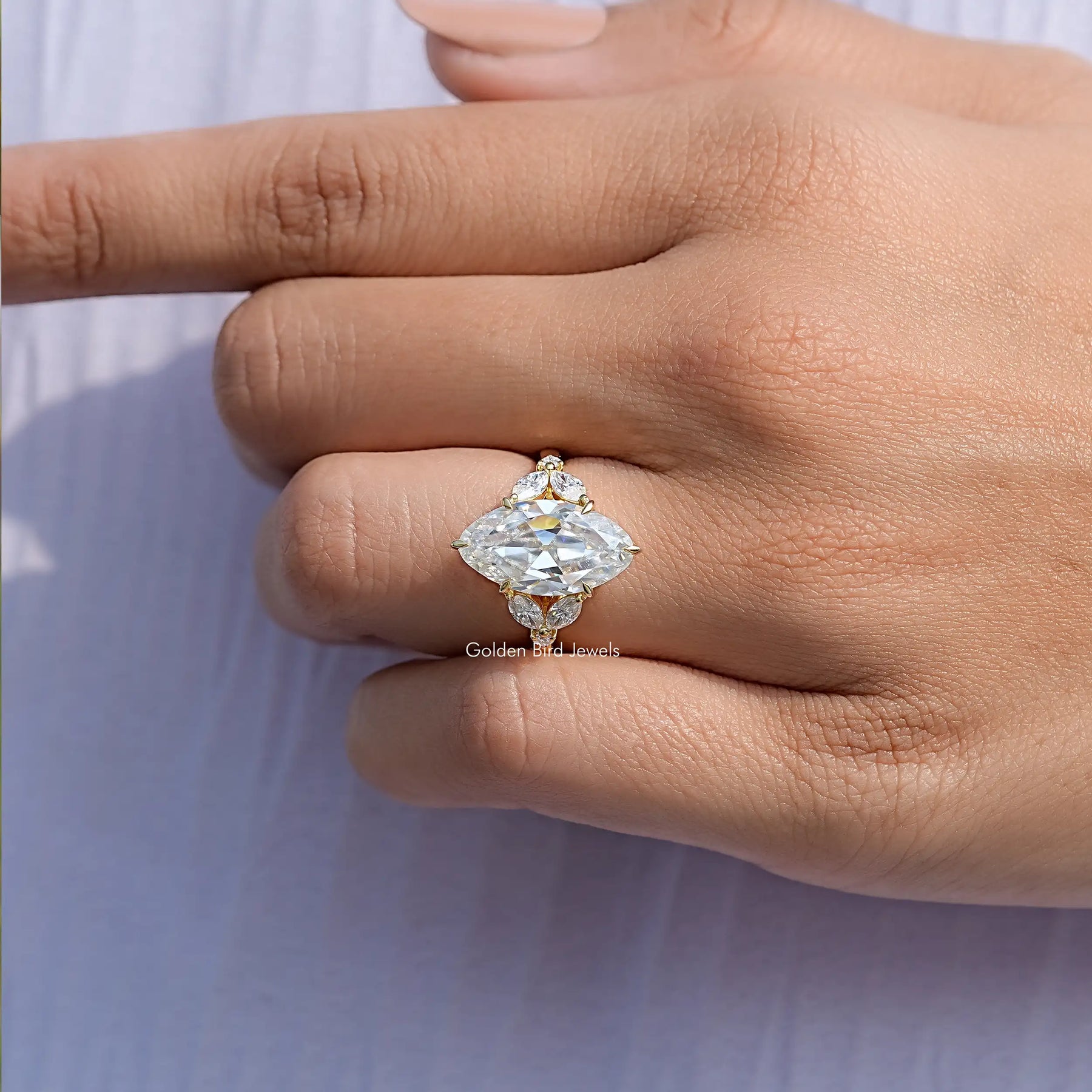 Old Mine Moval Moissanite Accent Stone Engagement Ring