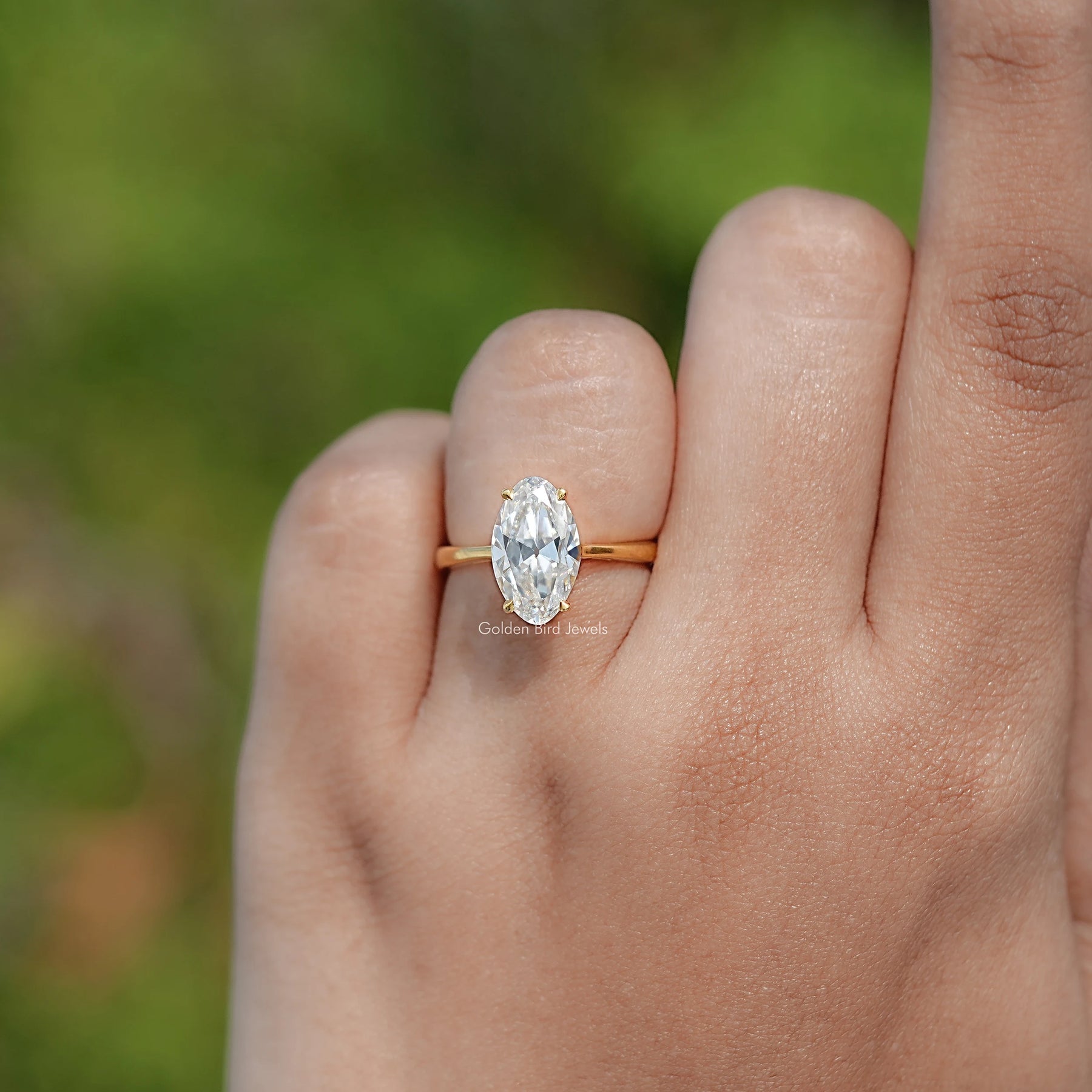 Old Mine Moval Moissanite Hidden Halo Ring
