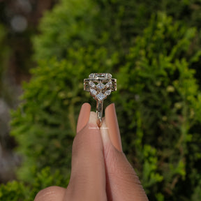 Old Mine Moval Cut Moissanite Halo Cluster Engagement Ring