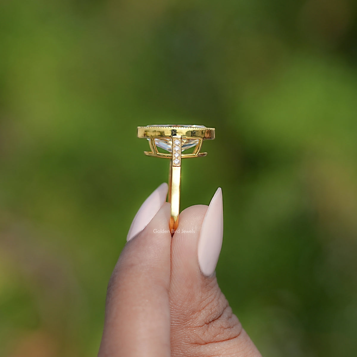 Old Mine Moval Moissanite Milgrain Accent Ring