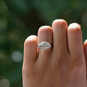 Close-Up View of Old Mine Moval Cut Solitaire Ring In White Gold