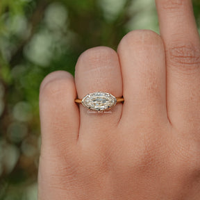 East West Old Mine Moval Moissanite Solitaire Ring