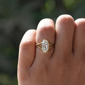 Close-Up View of Old Mine Moval Cut Solitaire Ring In White Gold