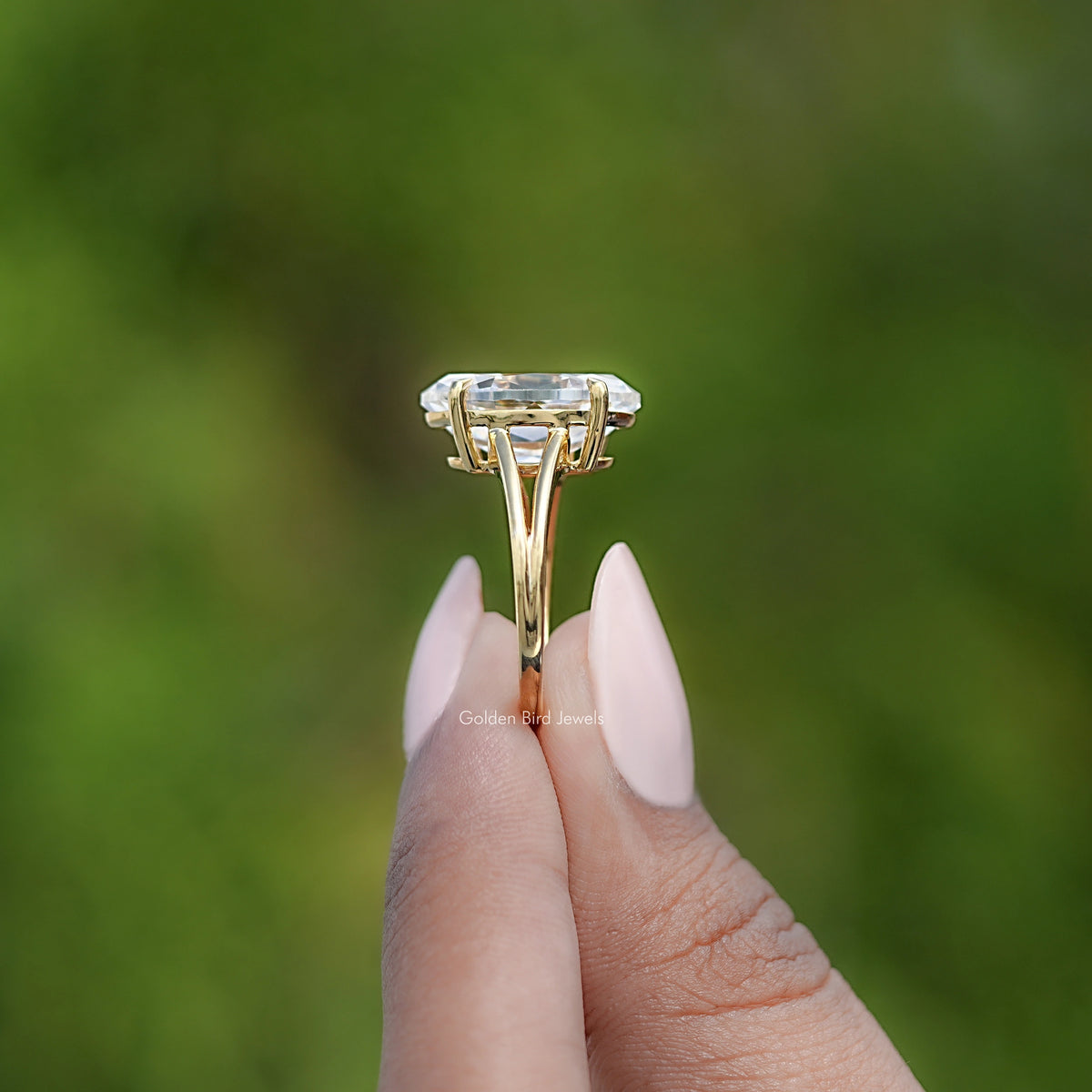 Old Mine Moval Moissanite Split Shank Solitaire Ring