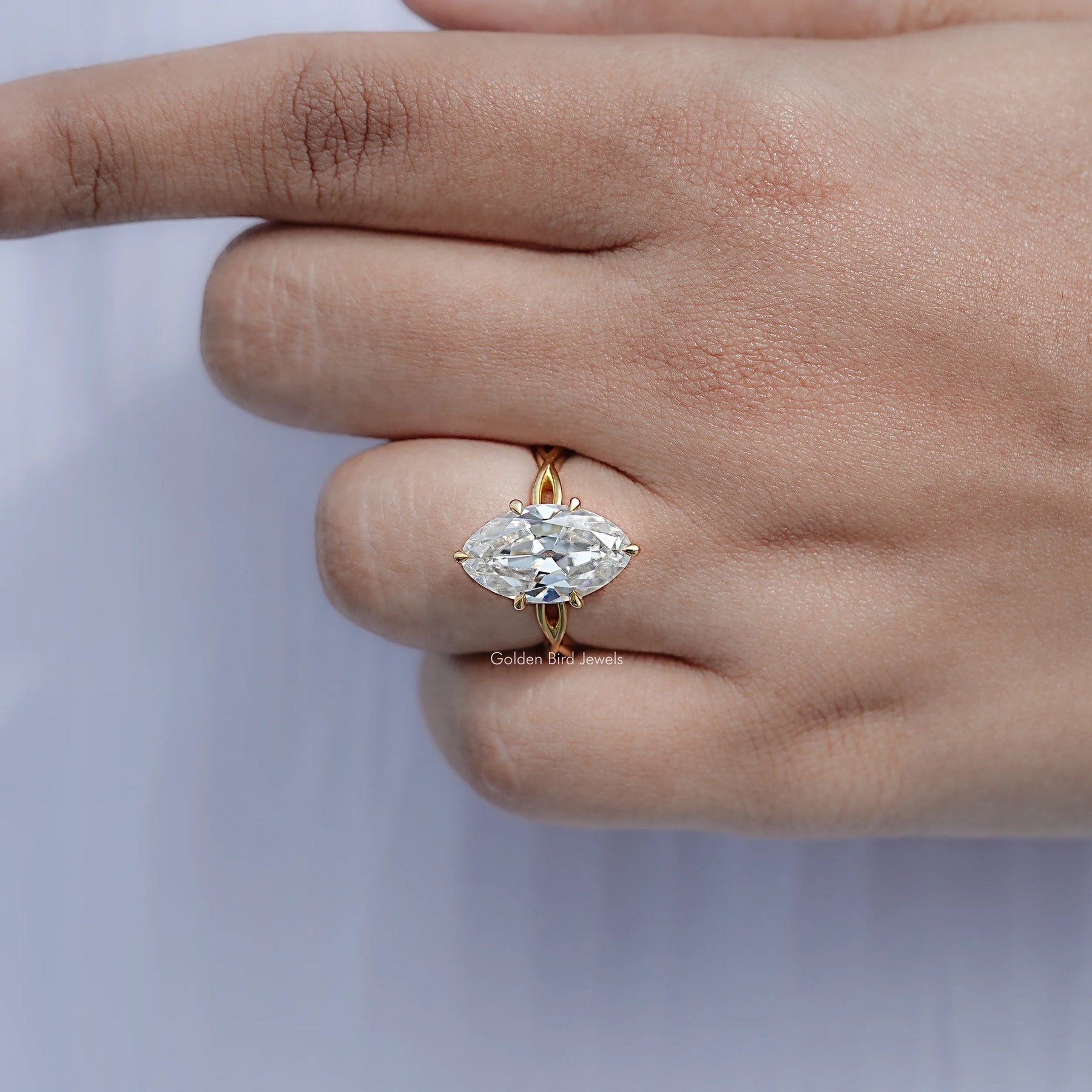 Old Mine Moval Moissanite Twisted Shank Solitaire Ring