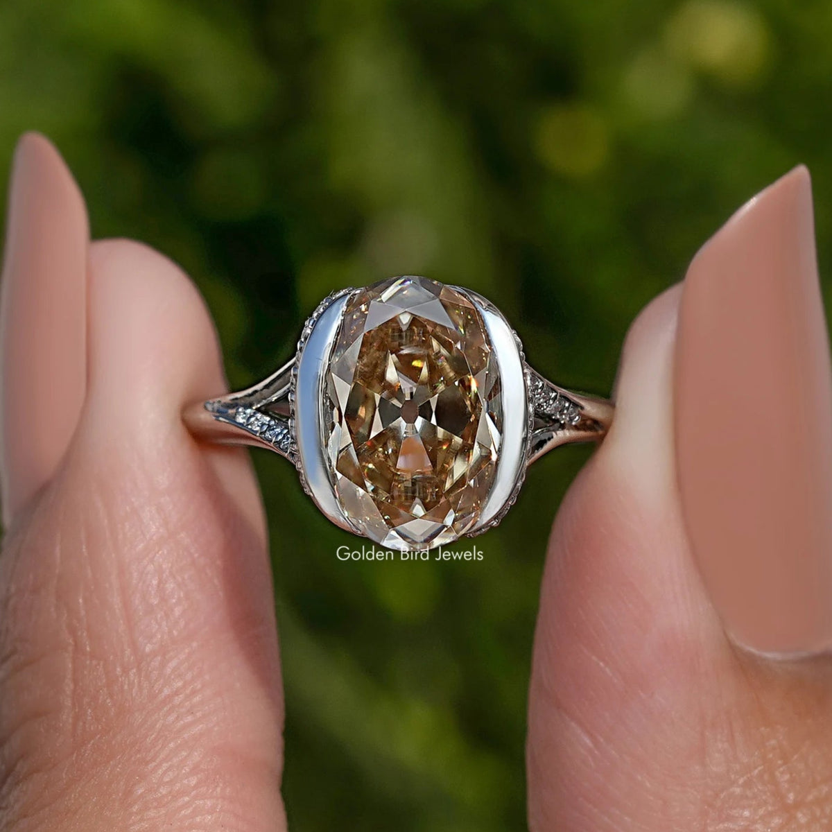 Old Mine Oval Cut Half Bezel Engagement Ring