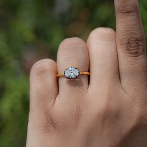 In finger view of East West Oval Cut Moissanite Solitaire Ring