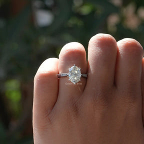 Old Mine Oval Cut Accent Stone Ring In White Gold