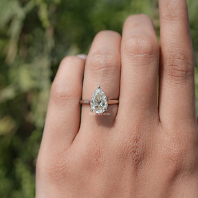 In finger front view of Halo Moissanite Engagement Ring  