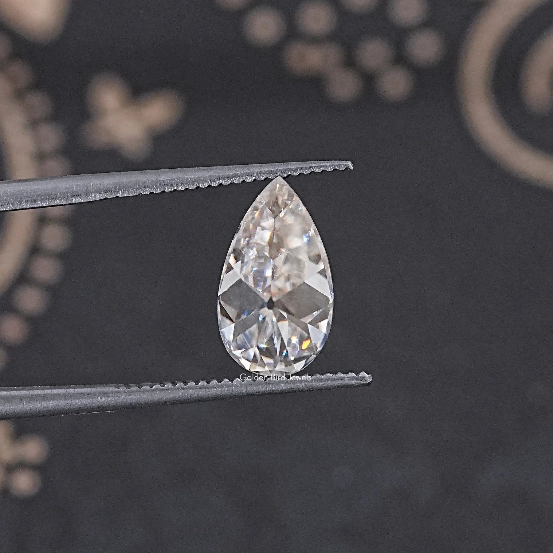 Detailed View Of Old Mine Pear Cut Loose Moissanite Stone