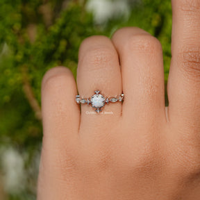 Opal Round Gemstone Accent Set Engagement Ring