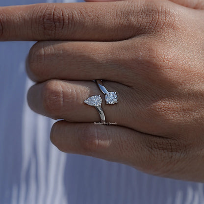 Close View Of Pear And Round Open Cuff Lab Diamond Ring
