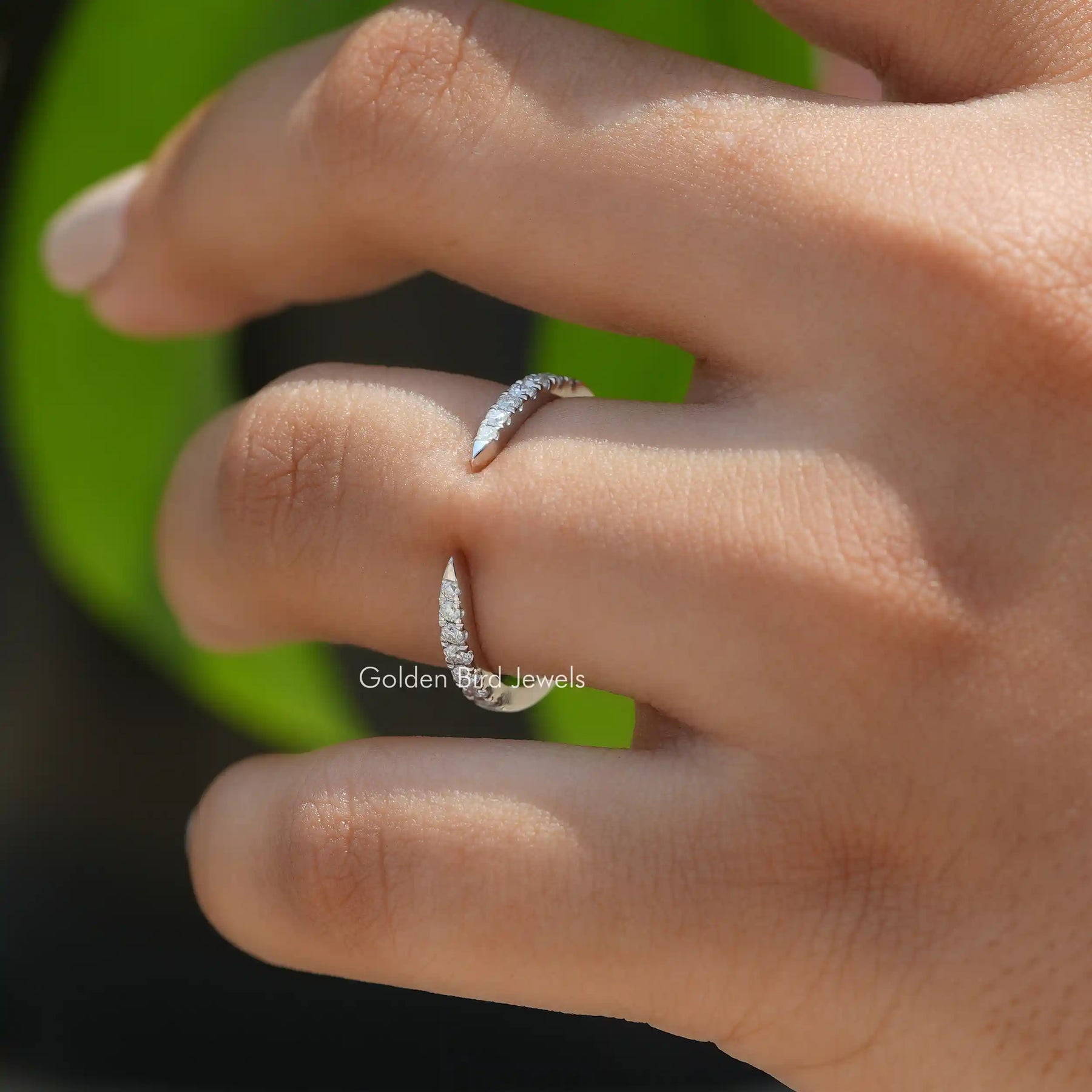 Open Cuff Round Cut Moissanite Dainty Wedding Band