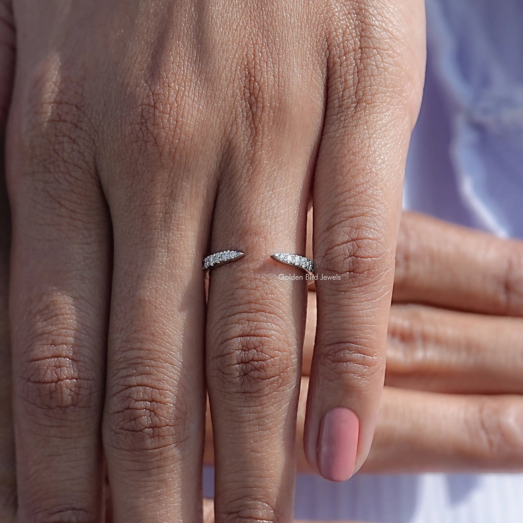 Round Moissanite Open Cuff Stacking Band