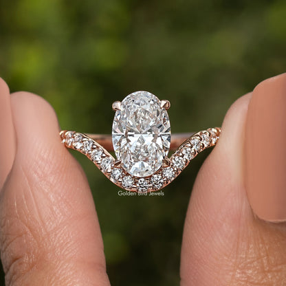 Oval Cut Lab Diamond Curved Accent  Ring