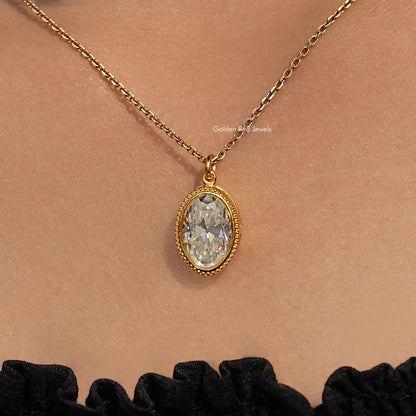 Full White Old Mine Oval Cut Bezel Stud Pendant