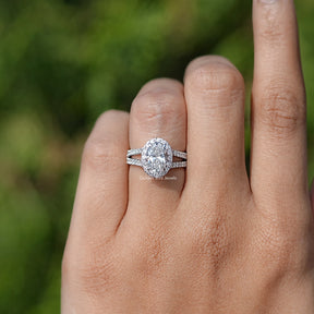 In finger front view of Split Shank Engagement Ring 