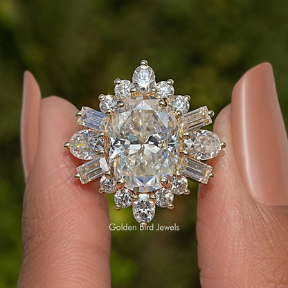 Oval Cut Moissanite Halo Engagement Ring