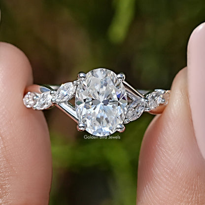 Old Mine Oval Cut Moissanite Diamond Floral Ring