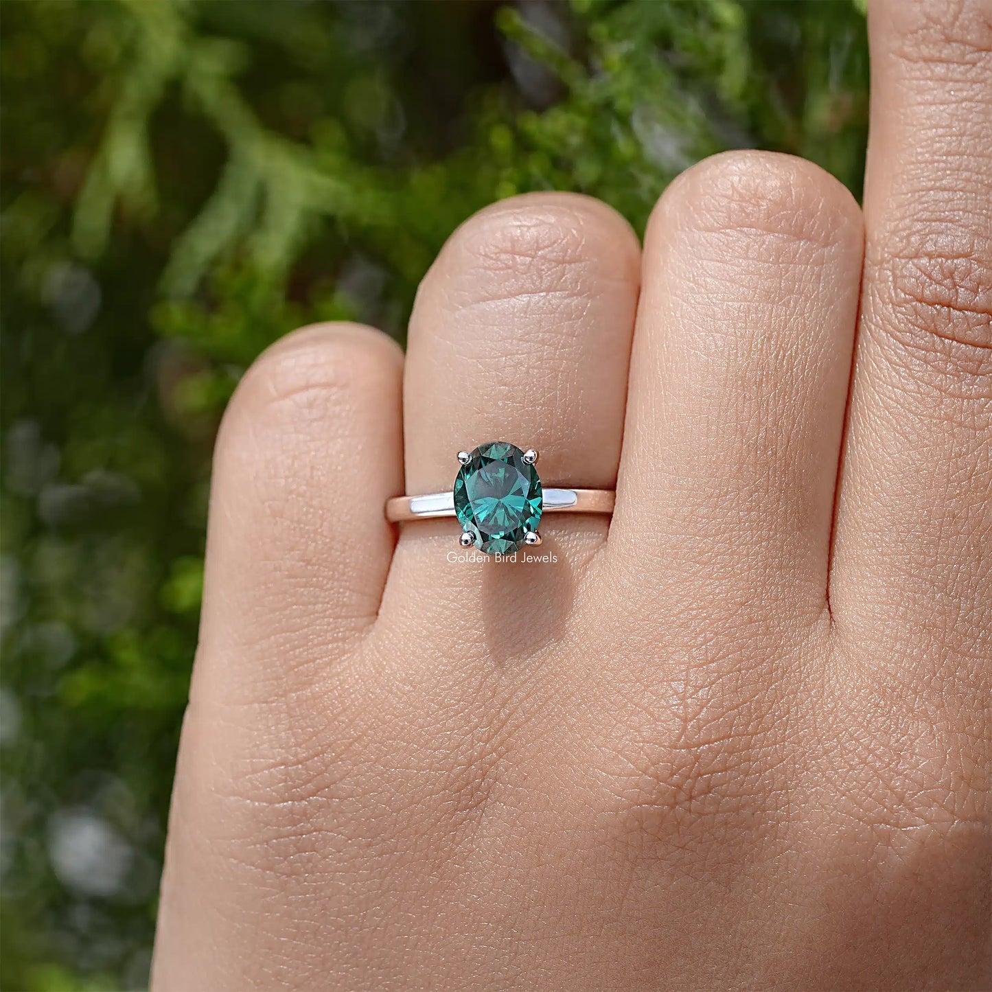 Oval Cut Moissanite Gemstone Hidden Halo Engagement Ring