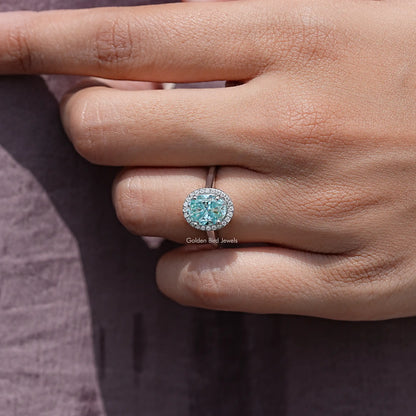 Old Mine Oval Cut Moissanite Diamond Halo Ring