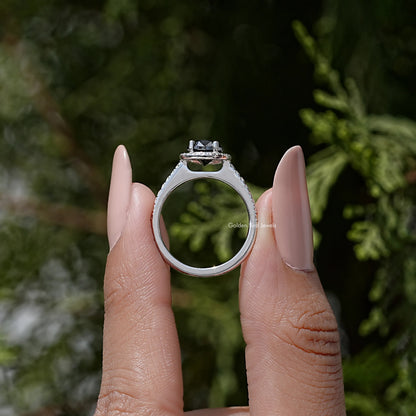 Black Oval Moissanite Gemstone Halo Accent Wedding Ring