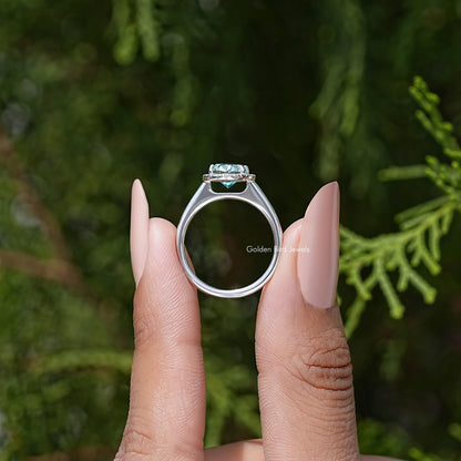 Old Mine Oval Cut Moissanite Diamond Halo Ring