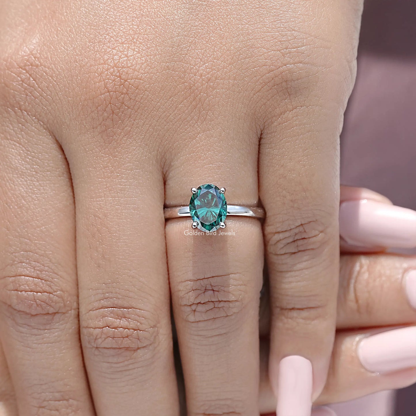 Oval Cut Moissanite Gemstone Hidden Halo Engagement Ring