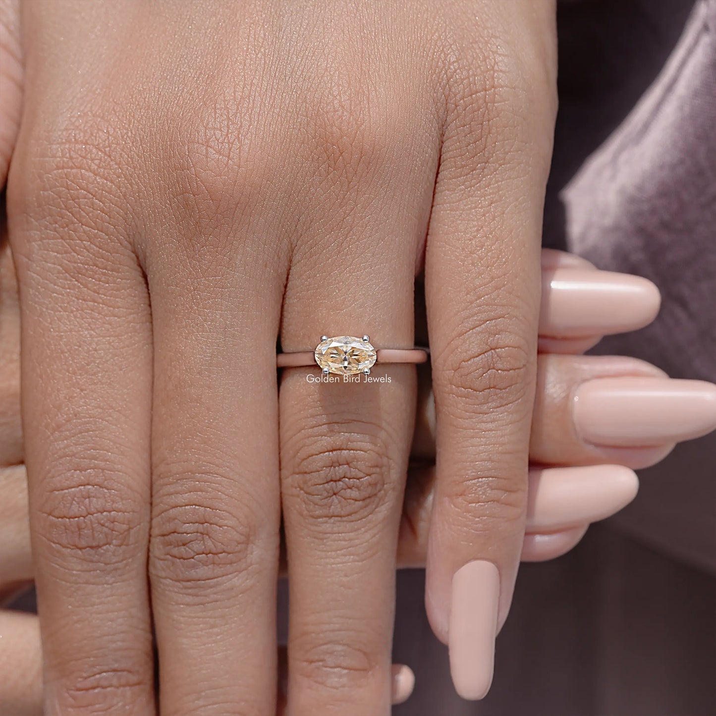 East-West Oval Cut Moissanite Gemstone Solitaire Ring