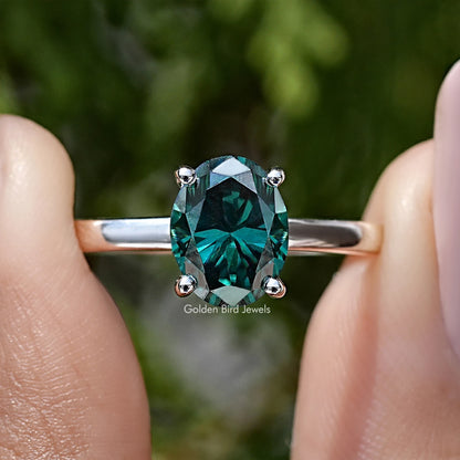 Oval Cut Moissanite Gemstone Hidden Halo Engagement Ring