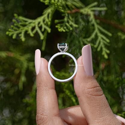 Oval Cut Moissanite Gemstone Hidden Halo Engagement Ring