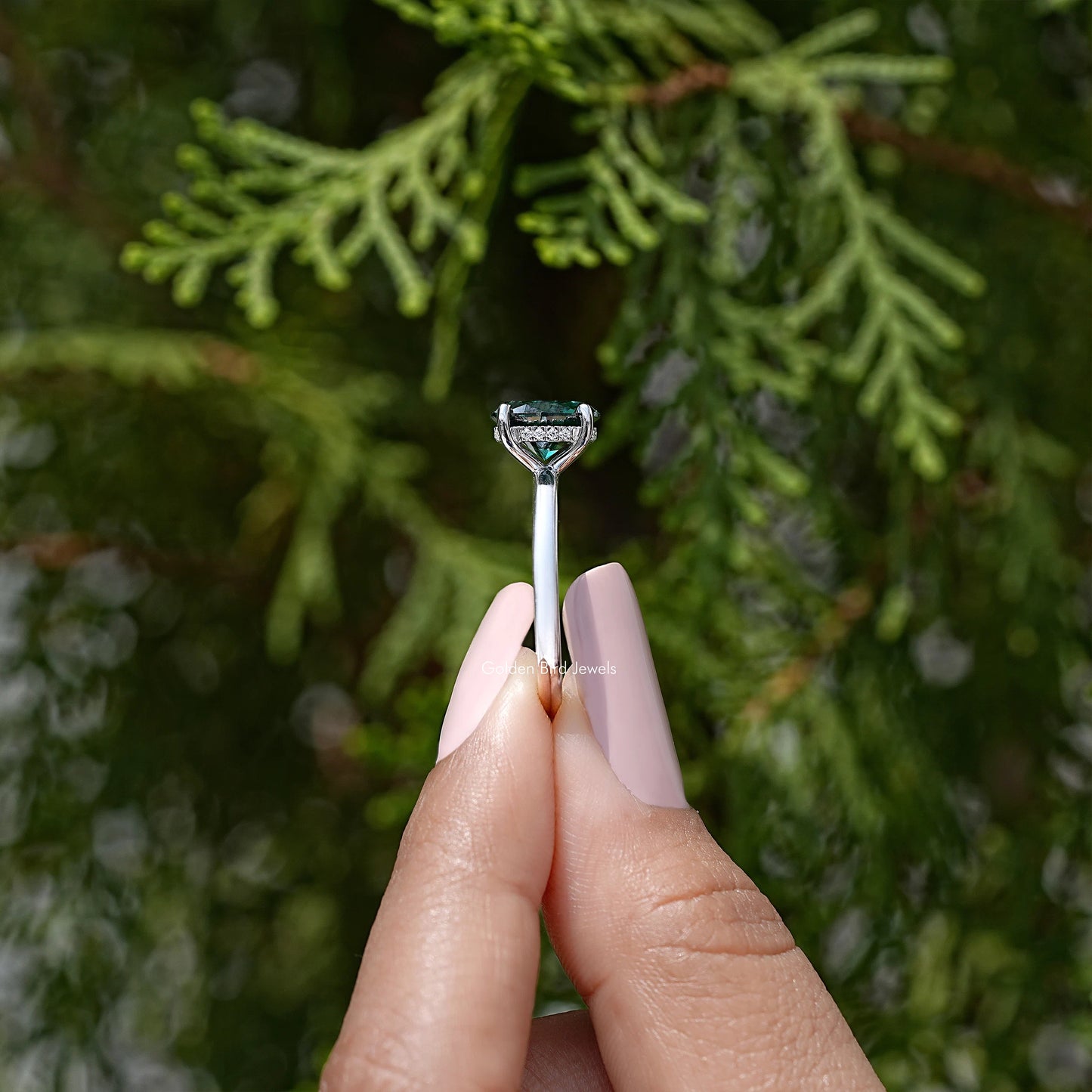 Oval Cut Moissanite Gemstone Hidden Halo Engagement Ring