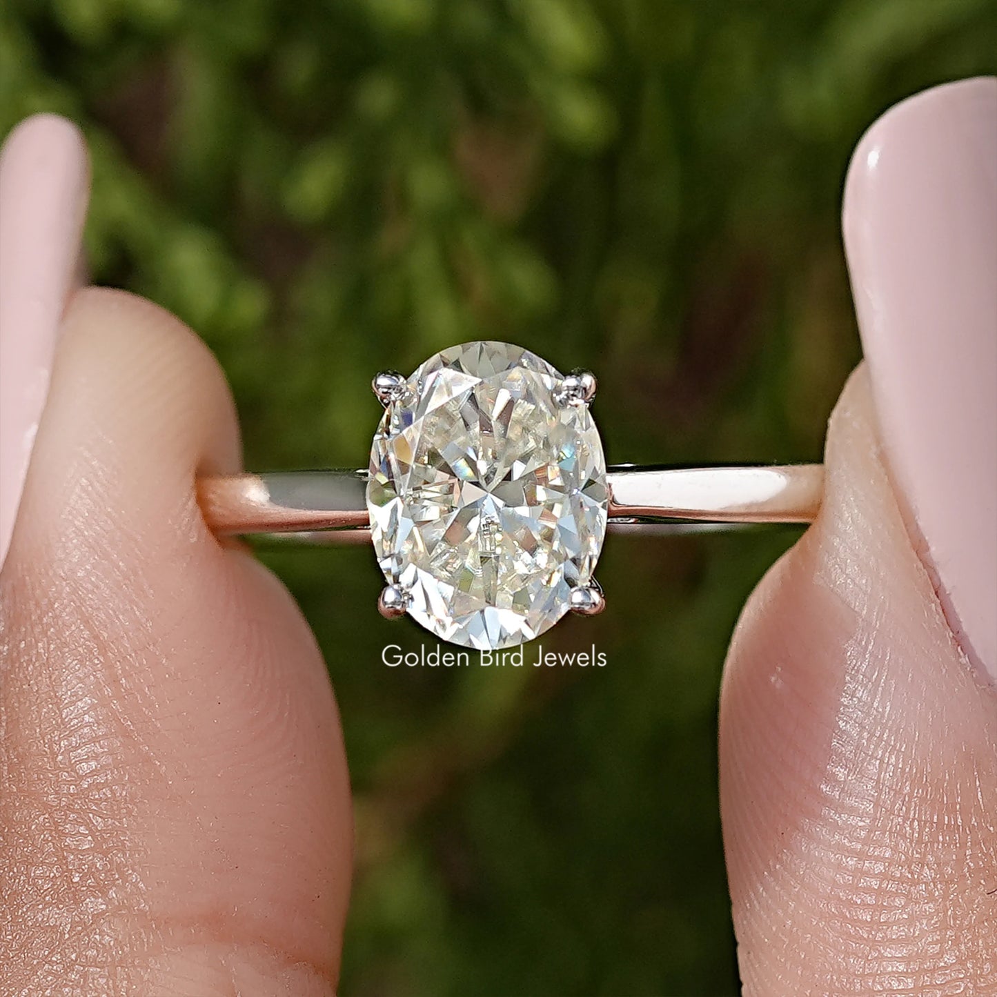 Oval Moissanite Gemstone Solitaire Engagement Ring