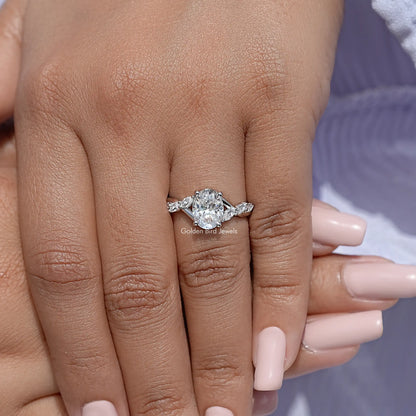 Old Mine Oval Cut Moissanite Diamond Floral Ring