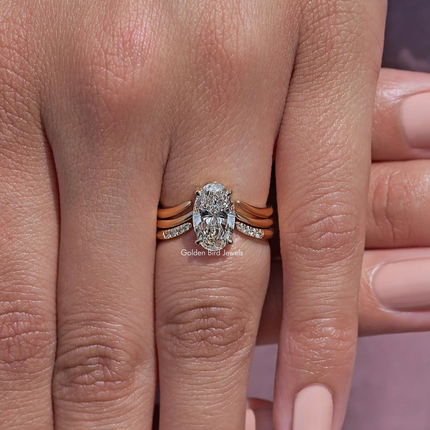 Lab Diamond Oval Cut Accent Bridal Set Ring