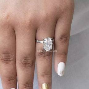 Moissanite Oval Cut Ring Made Of Baguette Cut Side Stones In finger