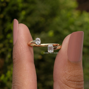 Oval And Emerald Open Cuff Lab Diamond Ring