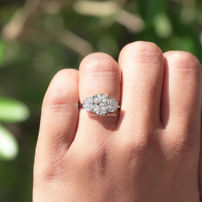 View of Oval Cut Three Stone Ring In White Gold
