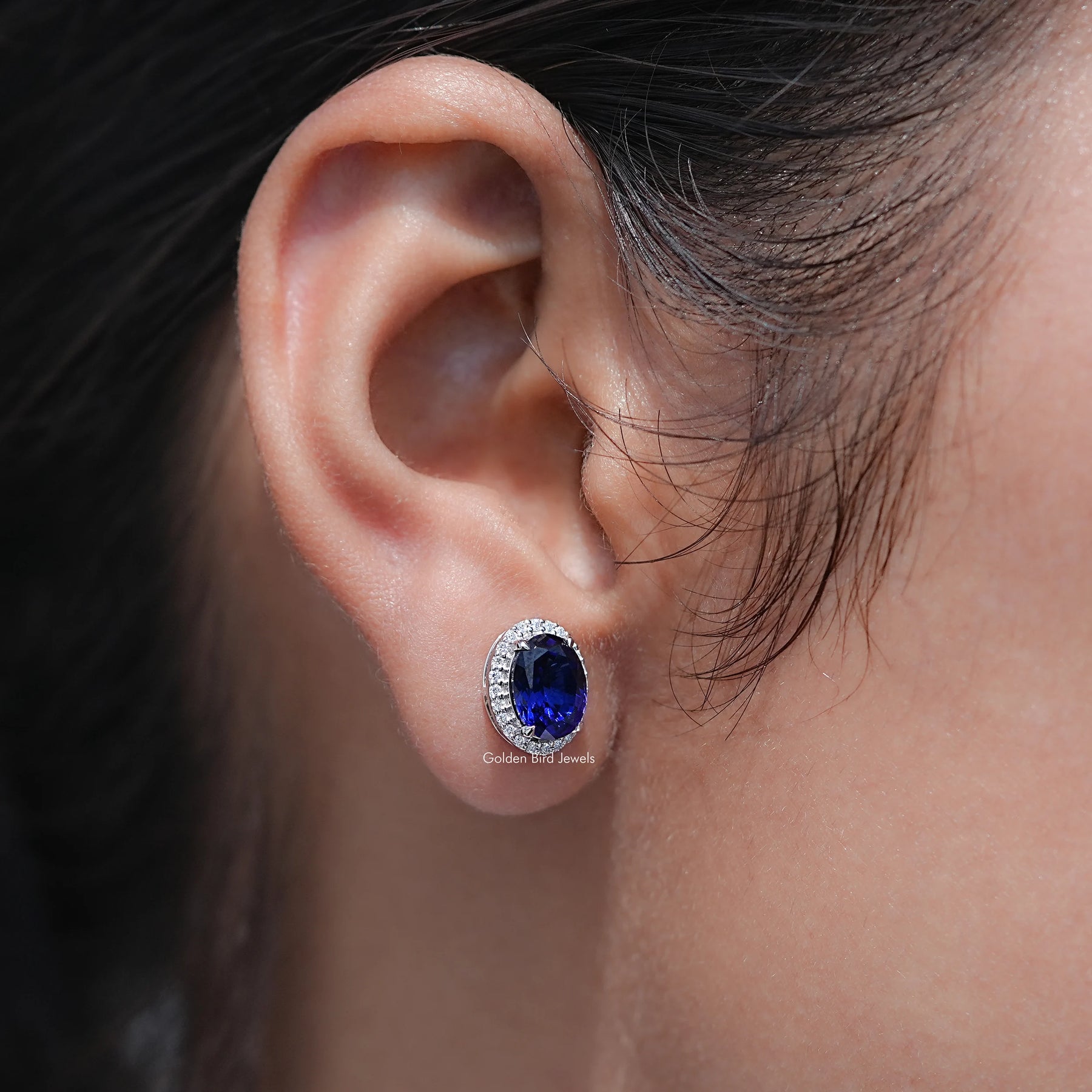 Oval Cut Lab Gemstone Halo Stud Earrings