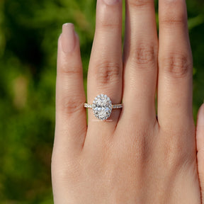 View of Oval Cut Lab Diamond Engagement Ring In Finger 