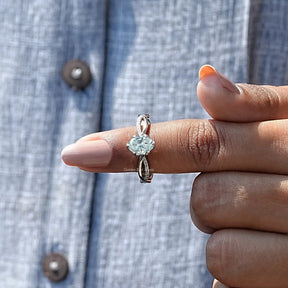 In finger front View of Oval Cut Moissanite Wedding Ring