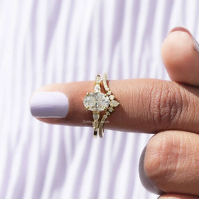 In finger front View of Oval Cut Moissanite Ring